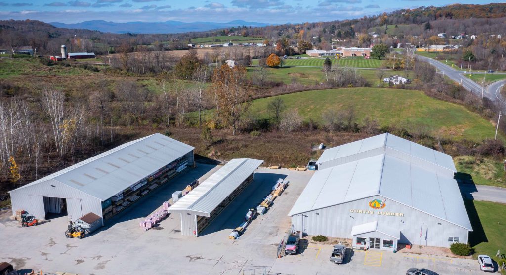 Aerial of Curtis Lumber store in Granville, New York